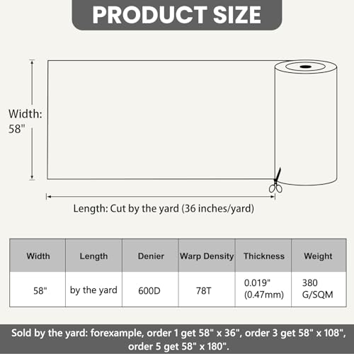 Waterproof Marine Canvas Fabric by The Yard 58" W 600D PVC Backing 1 Yard | 100% Waterproof, Polyester Fabric Upholstery Material, for Outdoor Indoor Marine Awning Tent Boat Furniture Cover, Light Grey - color: Light Grey, size: Pre Cut - 1 Yard