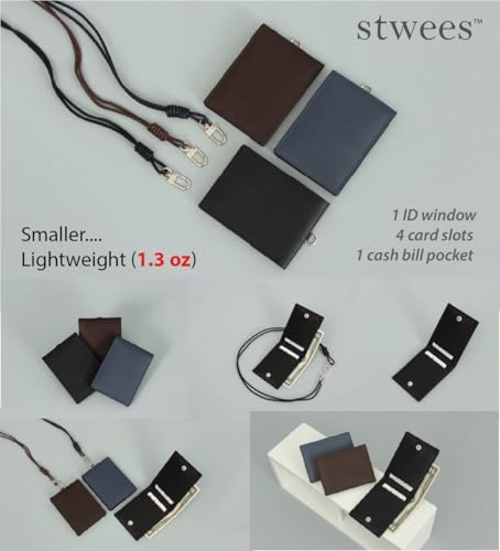 Slim Leather Lanyard Wallet, Folding Card Holder with Snap Button, ID Badge Neck Wallet Set (Solid, Gray) - color: Gray, style: Solid