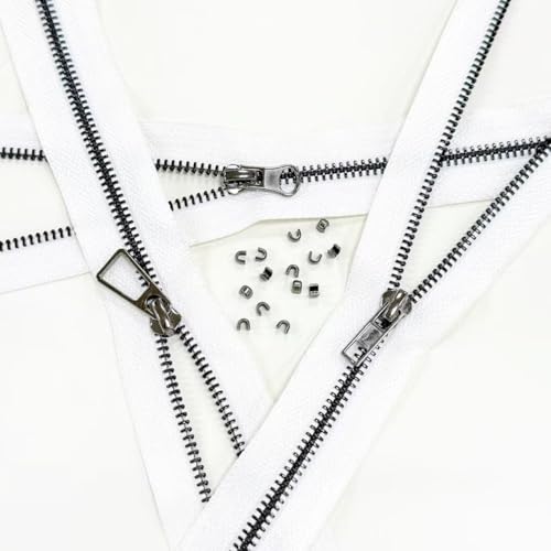 #5 Heavy Duty Metal Zipper 5 Pieces 1 Yard Long Each(White/Black Teeth) | 10 sliders, 20 top stops, pre-cut 1 yard each, for bags, pillows, jackets, DIY crafts, home decor - color: White/Black Teeth