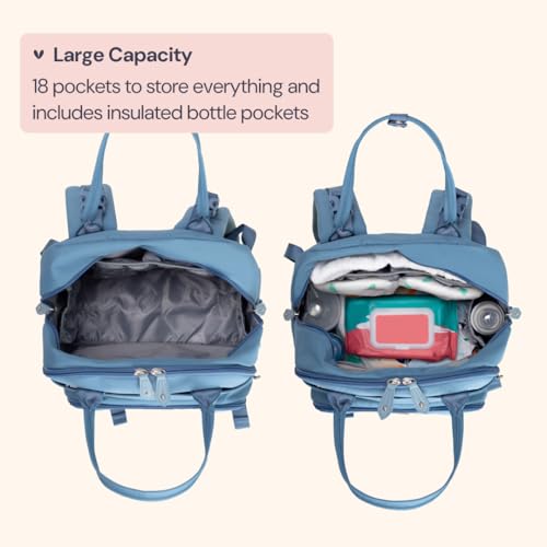 BabbleRoo Diaper Bag Backpack - Baby Essentials Travel Tote - Multi function Water Resistant Diaper Bag, Travel Essentials Baby Bag with Changing Pad, Stroller Straps & Pacifier Case - Light Blue - color: Light Blue, size: Large