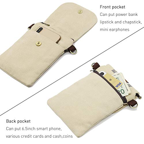 SILKAREA Vintage Embroidered Canvas Flip Small Crossbody Bag Cell Phone Pouch for Women Wristlet Wallet Bag Coin Purse - color: Khaki
