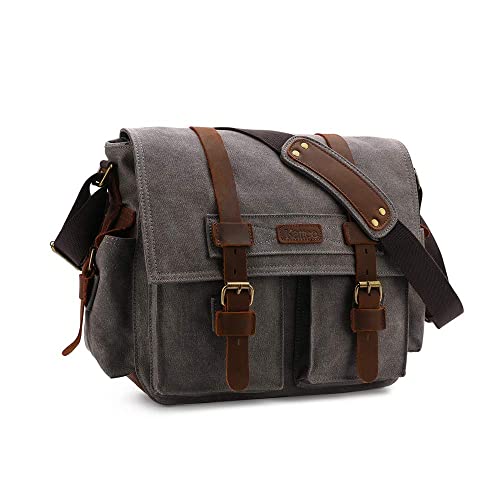 Kattee Vintage Leather Canvas DSLR SLR Camera Bags for Men | Leather & canvas, vintage. Adjustable padded dividers fit DSLR/lenses. Card pockets. Ideal for travel, office & daily - color: Dark Gray