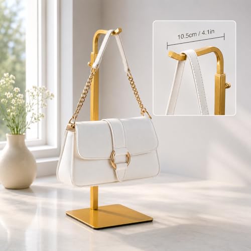 Adjustable Tabletop Purse & Banner Display Stand, Gold | Multi-use tabletop rack holds handbags, birthday banners, lanterns and wreaths for home, parties or retail. - color: Gold