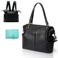MOMINSIDE Diaper Bag Tote Convertible Diaper Bag Backpack Tote Leather | 4 in 1 Baby Bag Hospital bag 13 Pockets Travel Diaper Tote Pañaleras Para Bebe with Changing Pad for Mom & Dad(Black) - color: Black