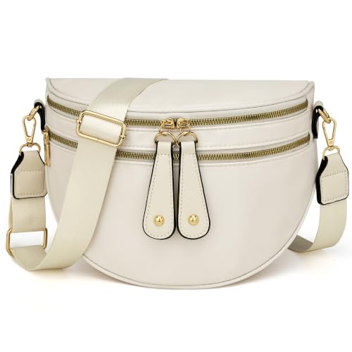 KKXIU Crossbody Bags for Women Nylon Travel Fanny Packs | Large Bum Bag | Spacious Trendy Shoulder Purse - color: Large-Beige