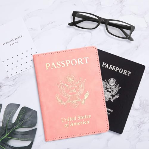Passport Holder for Travel, US Passport Cover and Card Slot Combo - color: Pink