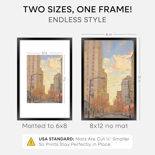 Homeforia 8x12 Black Picture Frame, High-End Metal, 6x8 Mat, Glass | High End Aluminum, Tempered Glass, Acid-Free 6x8 Removable Mat, 8x12 in Edge-to-Edge Display 12x8, Wall Kit, Set Of 1 - color: Carbon Black, size: 8x12
