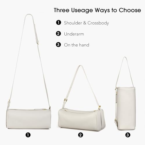 DONNAIN Premium Full Grained Leather Crossbody Purses and Barrel Bag - color: White