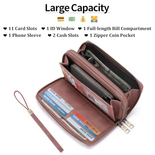 GOIACII Wristlet Wallets for Women 2 Zip Around Ladies Clutch Pink - color: Pink