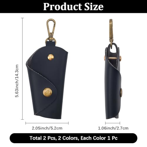 2PCS PU Leather Key Wrap Cover for Motorcycle Portable Protective Keyring Pouch - color: Black,brown