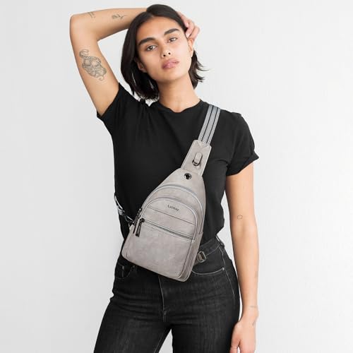 LATMAP 7L Sling Bag For Women Faux Leather Anti Theft Small Casual Daypack Backpack Fanny Pack Crossbody Chest Bags Purse Waterproof Light Grey - color: Greyish