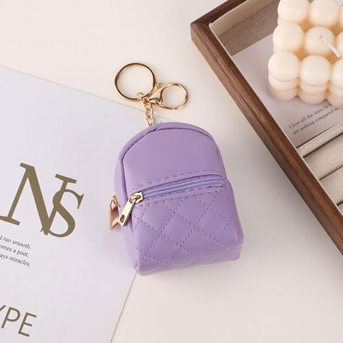 Mini Backpack Cute Cosmetic Bag for Women, Creative Cute Pendant Keychain Key-chains Keyrings PU Leather Makeup Bag Key Lipstick Card Holder Data Cable Organizer Zipper Pouch - color: Purple