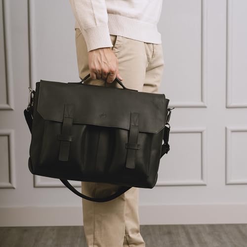 VELEZ Leather Messenger Bag for Men and Women | Vintage Briefcase for 17 inch Laptop | Work Bag Crossbody Laptop Bag - color: Black