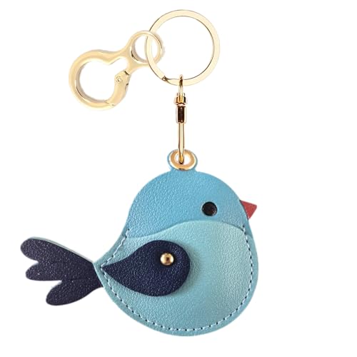 BORKUANA PU Leather Keychain holder Protective Case Compatible with AirTag - color: Bird E