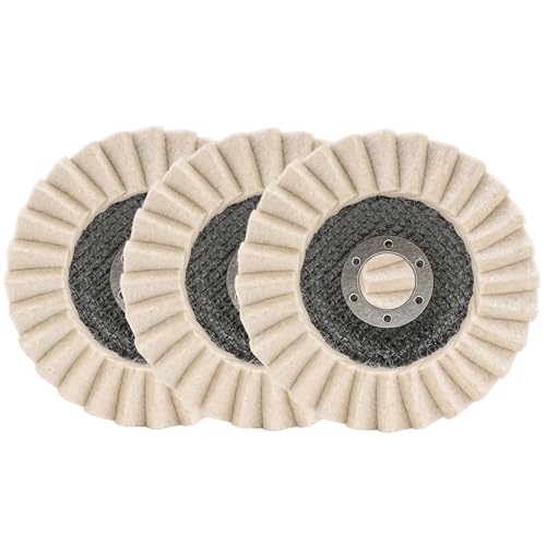 3Pcs 5" Wool Felt Polishing Wheel Discs for Metal Aluminum Grinder | Buffing Wheel for Angle Grinder. Layered Flap Design for Stainless Steel & Chrome Polishing, Jewelry & Auto Mirror Finish.