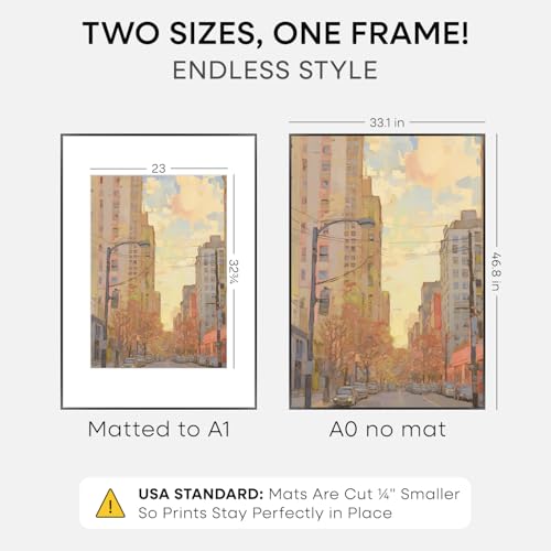 Homeforia A0 Black Poster Frame, High-End Metal, A1 Mat, Glass | High End Aluminum, Tempered Glass, Acid-Free A1 Removable Mat, A0 Edge-to-Edge Display, Wall Kit, Set Of 1 - color: Carbon Black, size: A0