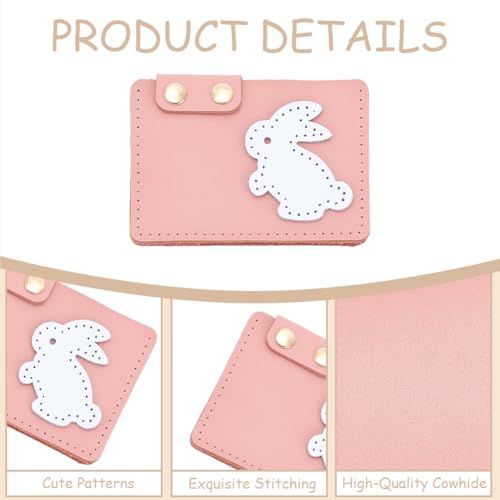 Rabbit Credit Card Bag Sewing Set DIY Genuine Leather Purse Making Kit Handmade Small Purse Crochet Knitting Supplies for Women DIY Birthday Bridal Wedding Gift(Pink) - color: Pink