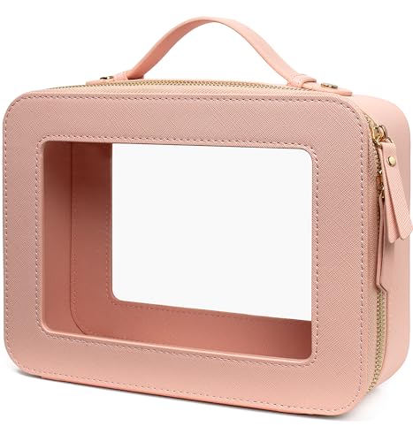 Clear Makeup Bags - TSA Approved Toiletry Bags with Zipper, Makeup Organizer for Carry-on Travel Essentials, Cosmetic Bags for Women & Men (Large Pink) - color: Pink, style: Large