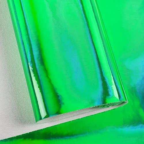 HGUAN Holographic Vinyl Fabric 12"x53"(30cm x 135cm),1roll Faux Leather Sheets are Suitable for Bows,Leather Earrings and Other DIY Craft Items (Green) - color: Green