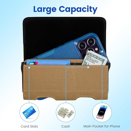 Mopaclle Nylon Phone Holster with Heavy Duty Metal Belt Clip and Card Holder, Compatible with iPhone 17/16/15/14/13 Pro Max,17 Air and Galaxy S26/S25/S24/S23/S22 Plus and FE - Khaki - color: Nylon-khaki, size: L(6.5x3.5x0.6)