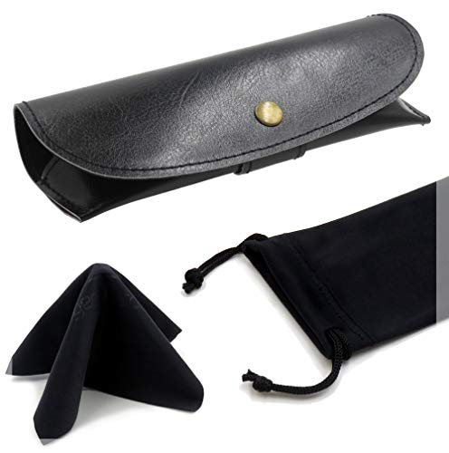 MyEyeglassCase Men Small Glasses case - Eyeglasses Hard Shell Holder Pouch & Cloth-Reading Slim & Narrow Case Heavy Duty - color: Z Black Leatherette