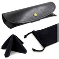 MyEyeglassCase Men Small Glasses case - Eyeglasses Hard Shell Holder Pouch & Cloth-Reading Slim & Narrow Case Heavy Duty - color: Z Black Leatherette