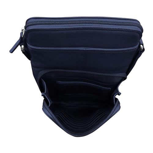 ili New York Genuine Leather Crossbody Bags for Women - Premium RFID Blocking Shoulder Bag Organizer with Adjustable Strap - color: Classic Navy Small