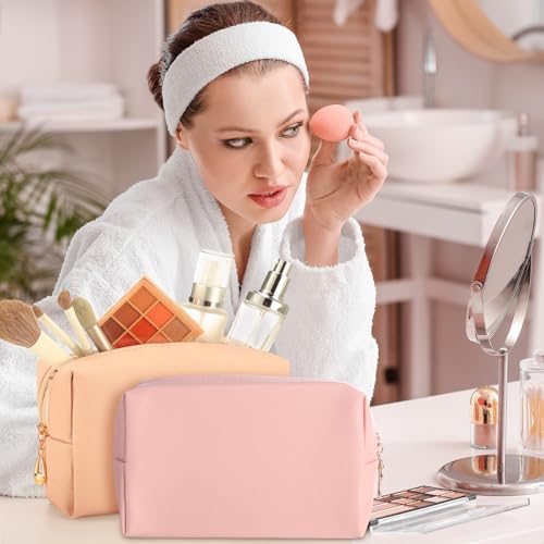 Sanwuta 9 Pcs Makeup Bags Bulk Toiletry Case,Pink Brown Series - color: Pink Brown Series