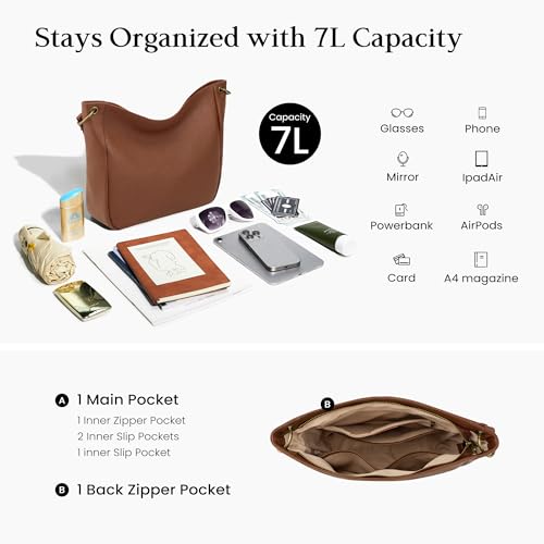 befen Genuine Leather Hobo Crossbody Bags for Women Vintage Leather Purses Soft Handbags Shoulder with 2 Detachable Straps - color: Deep Brown