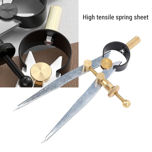 Spring Wing Divider Caliper, 4in Drafting Compass with Leather Creaser, Adjustable Lockable Tool, for Geometry Craft Work