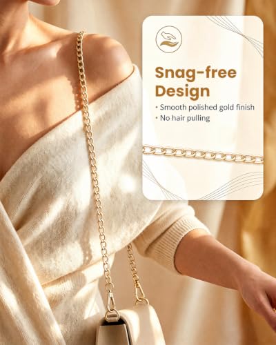 Tylorix Gold Handbag Chain Strap, 4 PCS Metal Purse Replacement with Clasps | Multi-Size(15.7", 23.6", 35.4", 47.2"), Versatile DIY Straps for Crossbody, Shoulder Bag and Clutch, 360-Degree Swivel Clasps