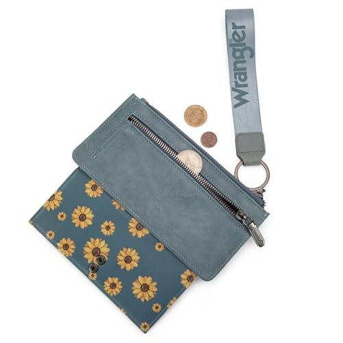 X Wrangler Western Wallet for Women Card Cases & Money Organizers Wristlet Wallet with Zipper Pocket - color: X Jean