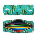 OSAM SPACE Leather Pencil Case Round Pencil Bag Cactus Daisy Pen Organizer Holder Portable Zipper Pouch Cute School Supplies for Girls Boys Study Office - color: Cactus Daisy