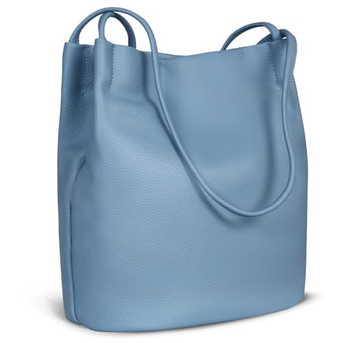 Iswee Soft Leather Tote Bucket Bag Hobo Shoulder Purse and Handbags Women | Large Size Roomy Pocketbooks Ladies Bag Everyday Bag Casual Work Travel Designer Hand Bag - color: Light Blue-lichee