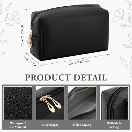 Kigeli Leather Makeup Bag PU Leather Cosmetic Pouch Wide-open Waterproof Toiletry Organizer with Dividers Travel Bag Birthday Valentine's Day Gifts for Women Friend Sister Daughter BFF(Black) - color: Black