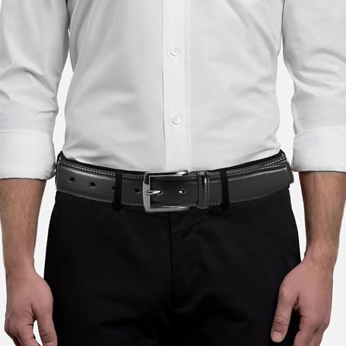 Men's Genuine Leather Dress Belts, 2 Pack, 1.32" Wide, | 100% genuine cowhide leather, handcrafted with classic prong buckles for business, casual, office, suit, jeans and daily wear - color: 05 Black Belt/Curry Belt, size: Fits 42" to 46" waist
