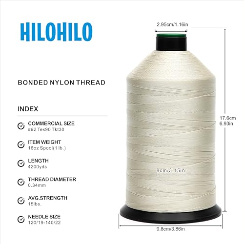 Extra Strong Bonded Nylon Thread #92 Tex90 – 16 OZ, 4200yds, Versatile Stitching Solution for Leather, Upholstery, Canvas Repair and More (Beige) - color: Beige, size: #92 Tex90 Tkt30