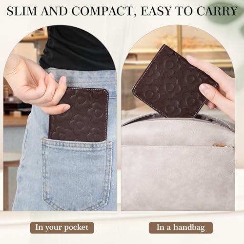 Small Wallet Women Slim RFID Leather Bifold Wallet Embossed Design | Compact design with ID window, card slots, and zipper coin pocket, ideal for daily travel, shopping, and gifts - color: 08-Coffee