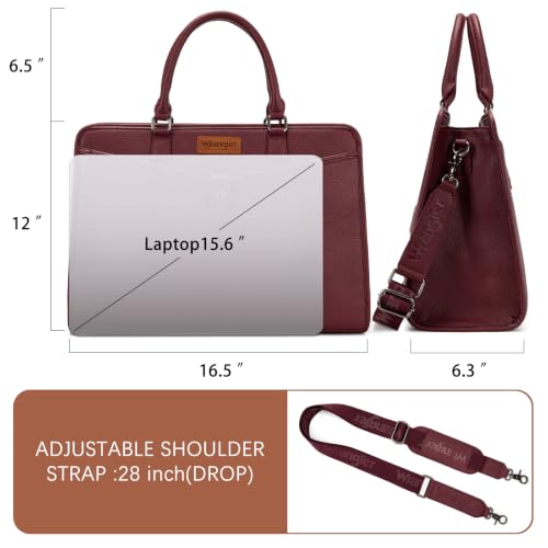 Wrangler Laptop Tote Bag for Women Fits 15.6 In Laptop for Travel and Work | Multi-compartment Organizer, Detachable Adjustable Shoulder Strap, Scratch-resistant Waterproof，Metal Feet on the Base - color: Burgundy