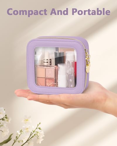 Soimeat Mini Makeup Bag, Small Makeup Bag for Purse, Waterproof Clear Makeup bag, Leather Cosmetic Bag, Square Make Up Bag Pouch, Toiletry Bag for Travel, Car and Women, Purple - color: Purple, size: Mini