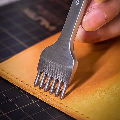 WUTA Leather Hole Punch Tool Pricking Iron Hole Puncher 3mm 1/2/4/6 Prong Tooth Lacing Diamond Stitching Chisel Set for DIY Leather Craft Kits (Silver) - color: Silver, size: 1nd 3mm 1/2/4/6