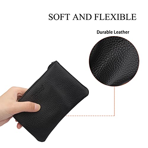 FIREDOG Tobacco Pouch, Small Leather Pouch Rolling Cigarettes Storage Bag Case for Men(Black) - color: Black-Leather