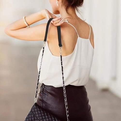 2PCS Black Bag Straps with Swivel Clasps Purse Leather Handles Replacement for Handbag/Shoulder Bag 11 Inch Long (Gold Clasp)