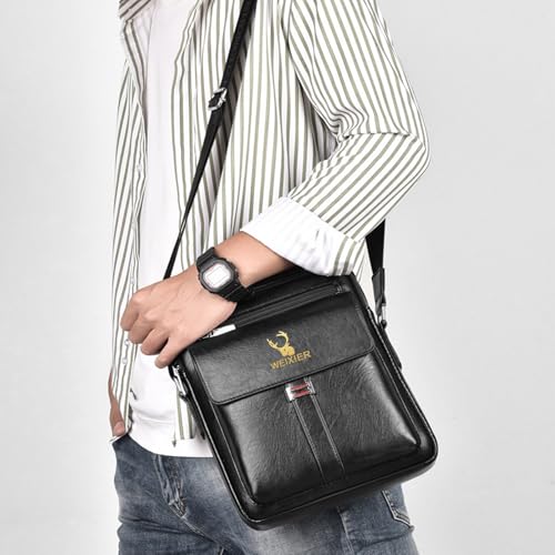 Messenger Bag for Men Crossbody Shoulder Purse Small Vintage PU Leather Satchel Pouch Side Crossover Handbag - color: Men Handbag for Black