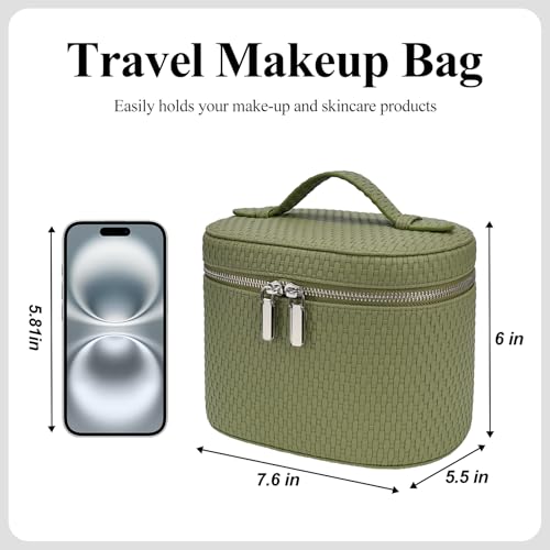 honitty Makeup Bag, Travel Make up Case with Compartments and Handle, Portable Cosmetic Organizer Bags,Toiletry Bag for Women - color: Small Weave-green(7.6*5.5*6 in), size: M(7.6*5.5*6 in)