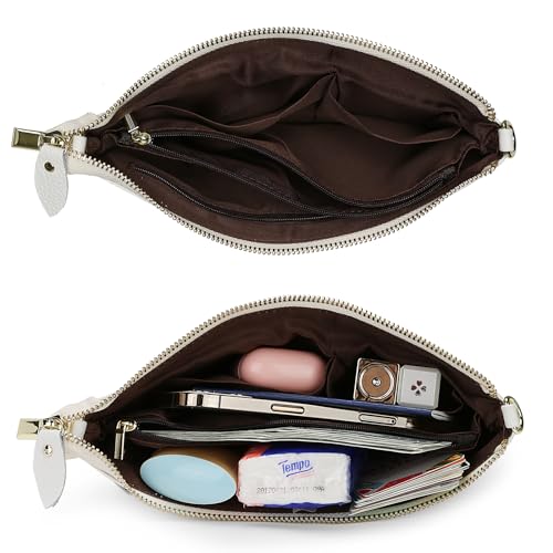 YALUXE Women's Genuine Leather Wristlet Handbags Purses Clutch Wallet Bag - color: 1- White Leather Strap