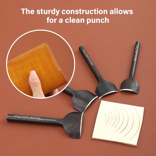WUTA 5pcs Conner Punch Set,Black Carbon Steel Leather Craft Tools,Half-Round Leather Hole Punch Tool for Wallets, Strap Belts, Bags