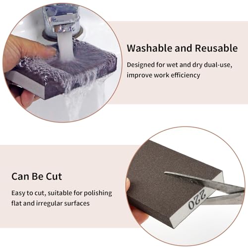 8 Pack Sanding Sponge Block, Wet Dry Sandpaper Sand Paper for Drywall Wood | 220 Grit, Washable & Reusable for Wall Metal Glasses Furniture - size: 220 Grit