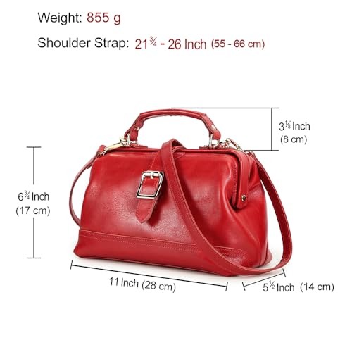CONTACTS Full Grain Leather Doctor Purse Bag for Women Top Handle Bag Vintage Handbag Shoulder Bag - color: Red
