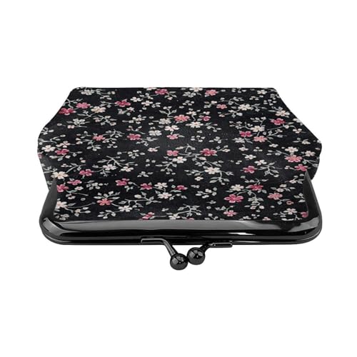 Kiss-lock Coin Purse for Women Change Purses Cute Small Coin Pouch Tiny Coin Wallet (Black Floral) - color: Black Floral